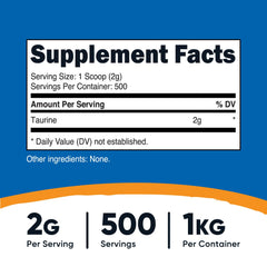 Nutricost Taurine Powder scoop included for precise 2 g servings