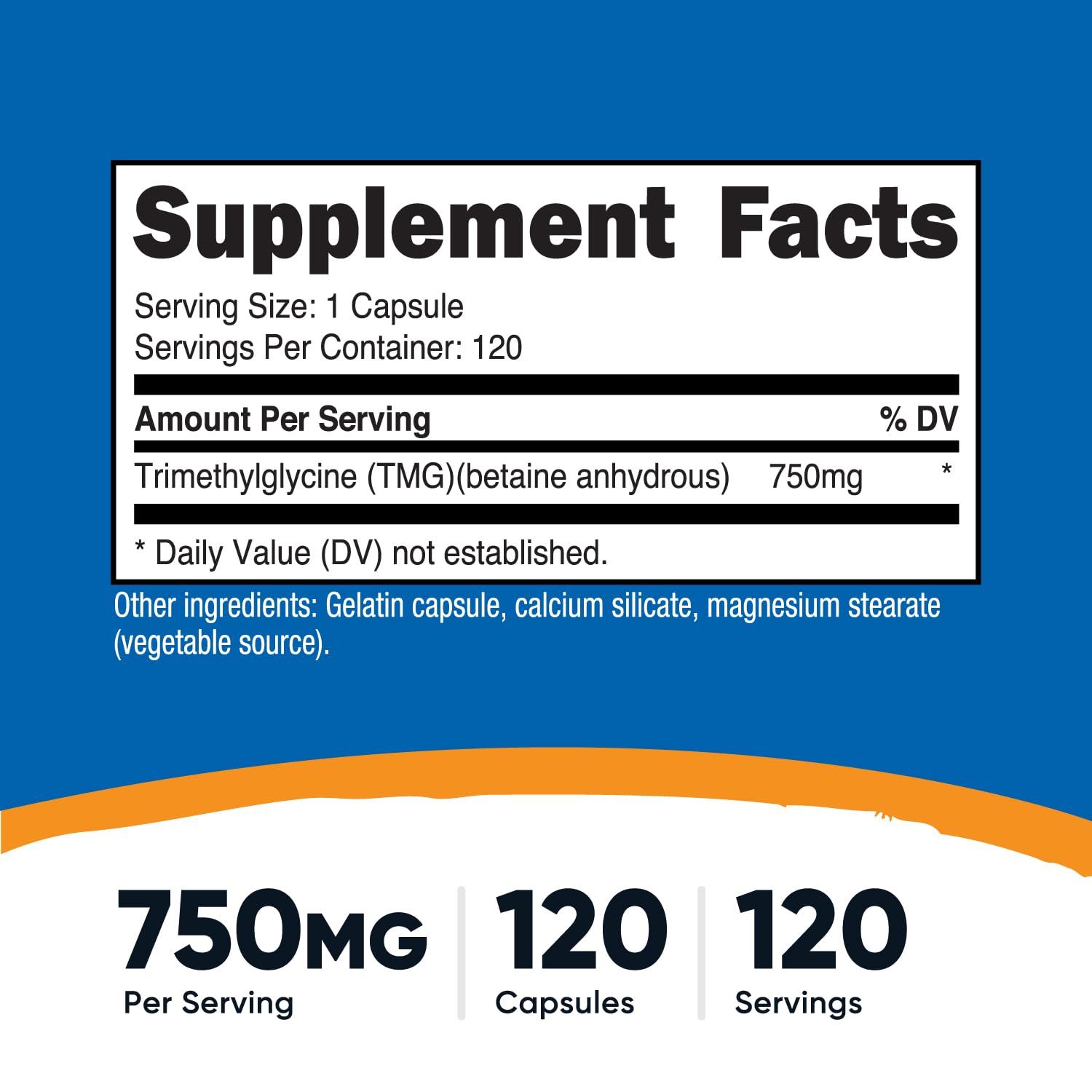 Nutricost TMG capsules closeup emphasizing capsule size and easy swallowing