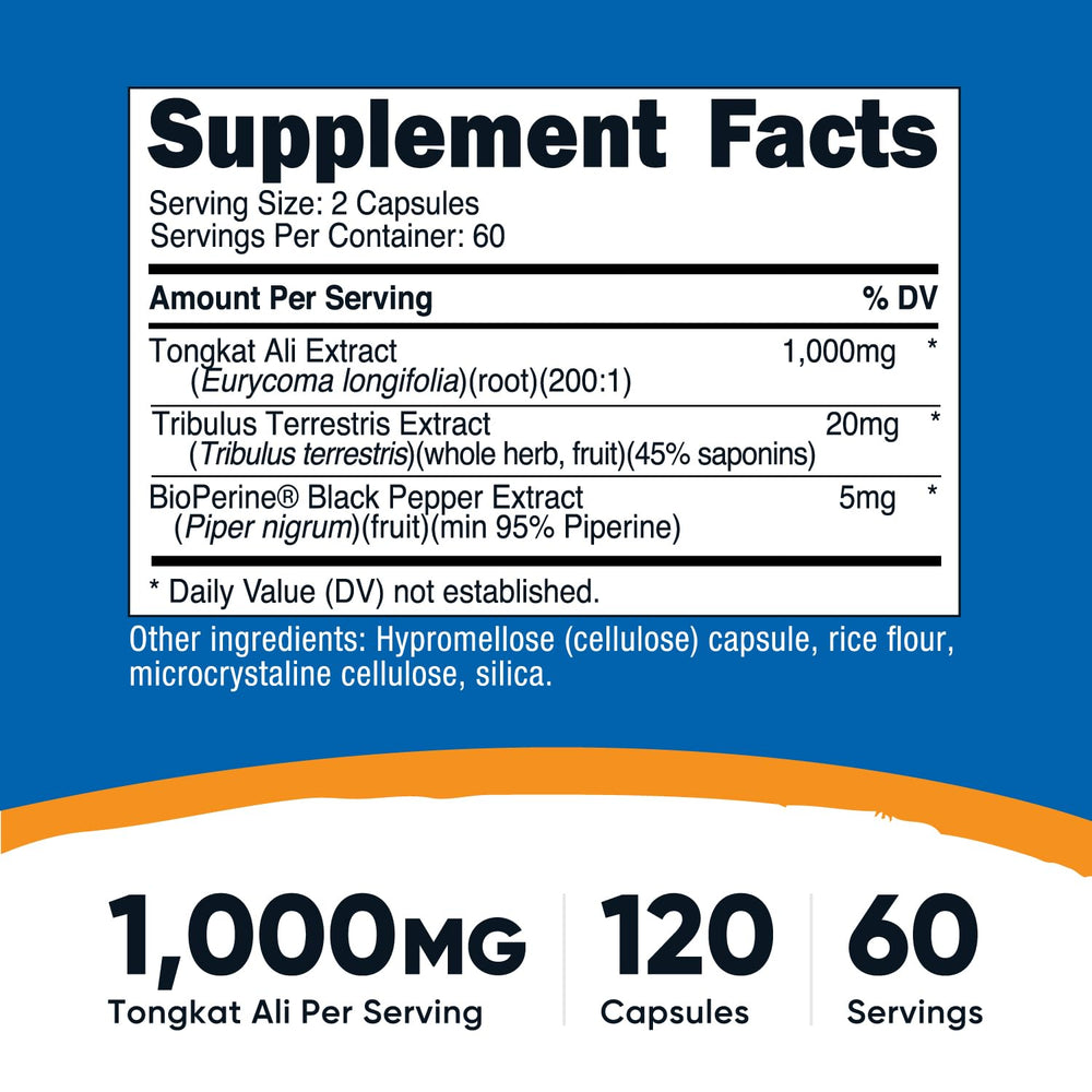 Nutricost Tongkat Ali capsules closeup highlighting easy-to-take vegan form