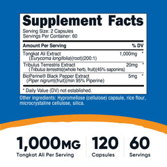 Nutricost Tongkat Ali capsules closeup highlighting easy-to-take vegan form