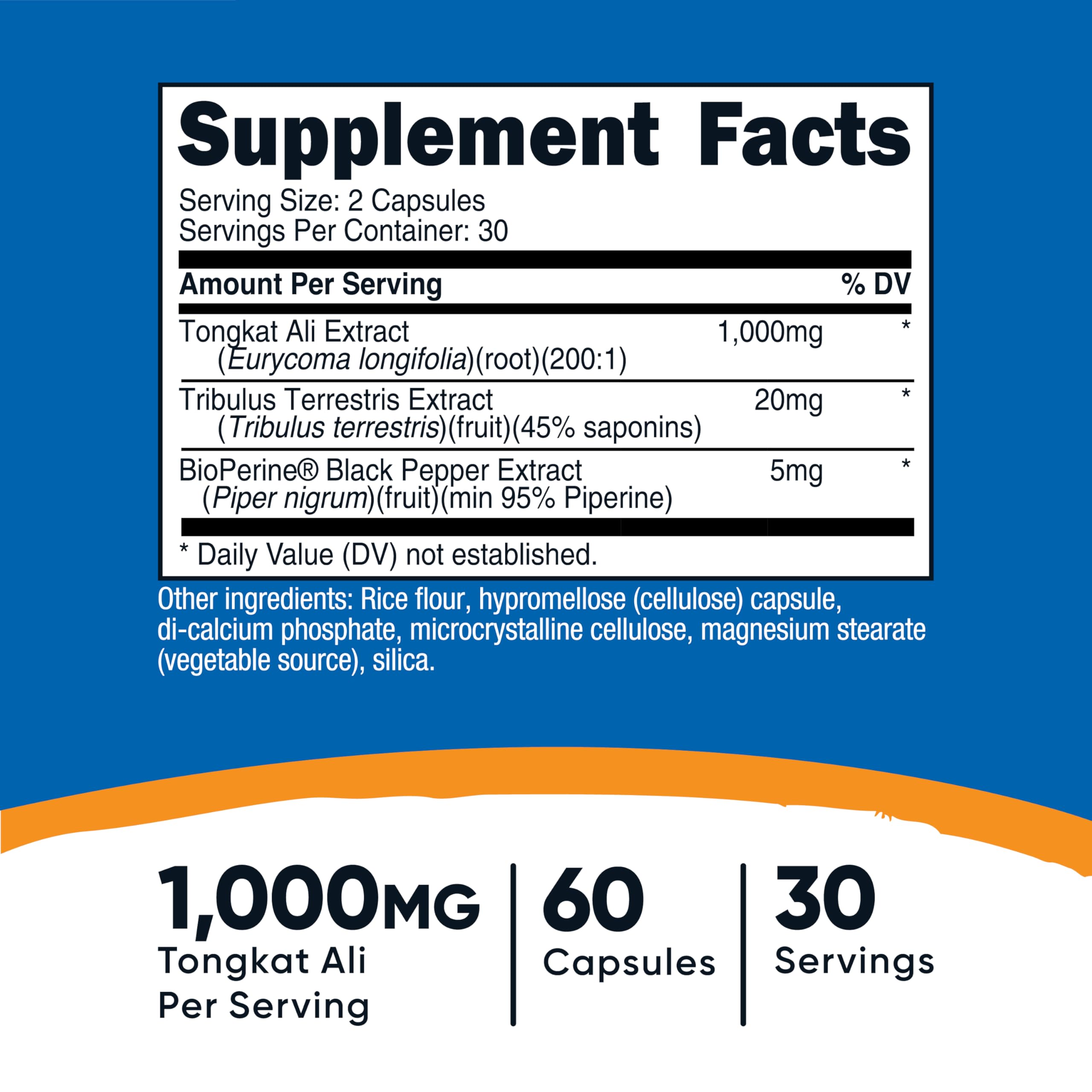 Nutricost Tongkat Ali vegetarian capsules pack shows easy-to-swallow nourishment.