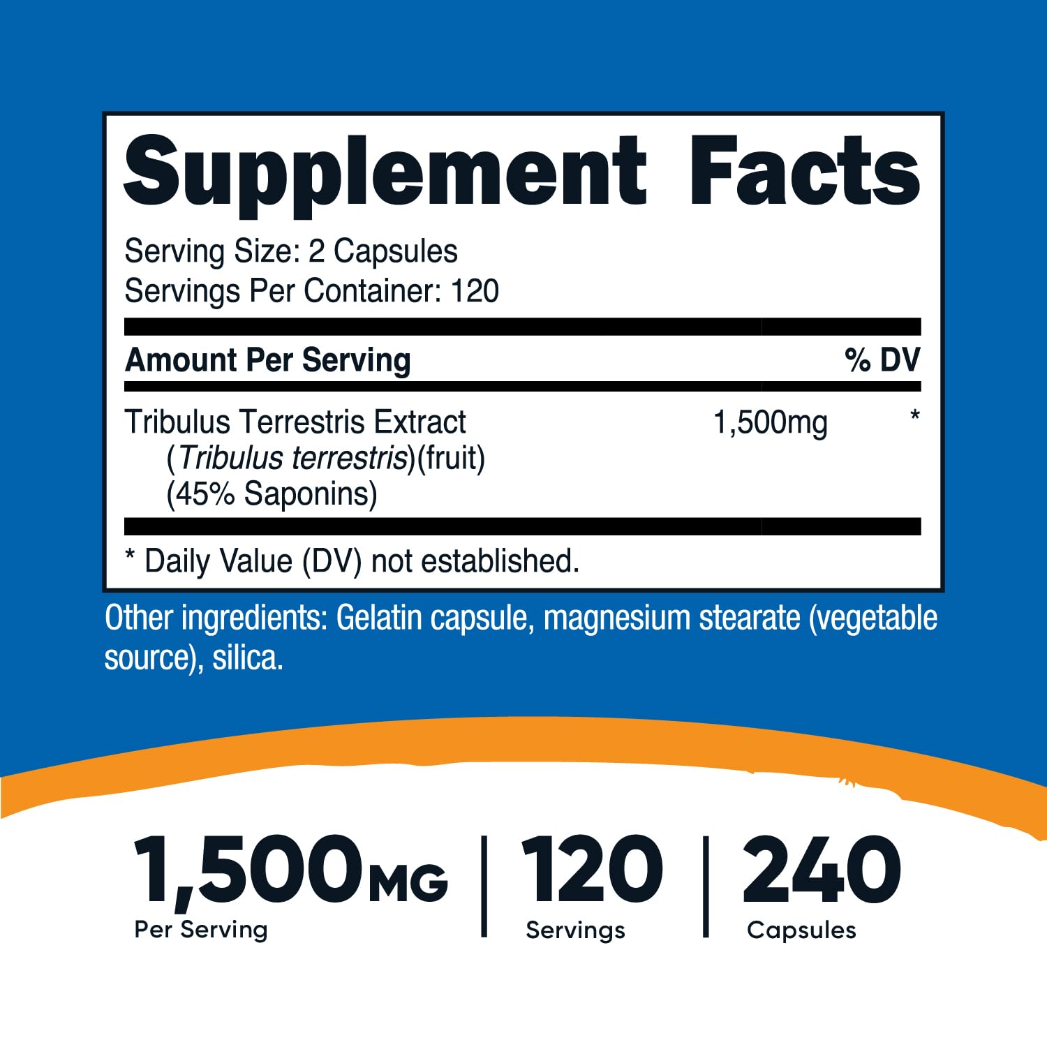 Nutricost Tribulus Terrestris 1500mg capsules for convenient daily use.