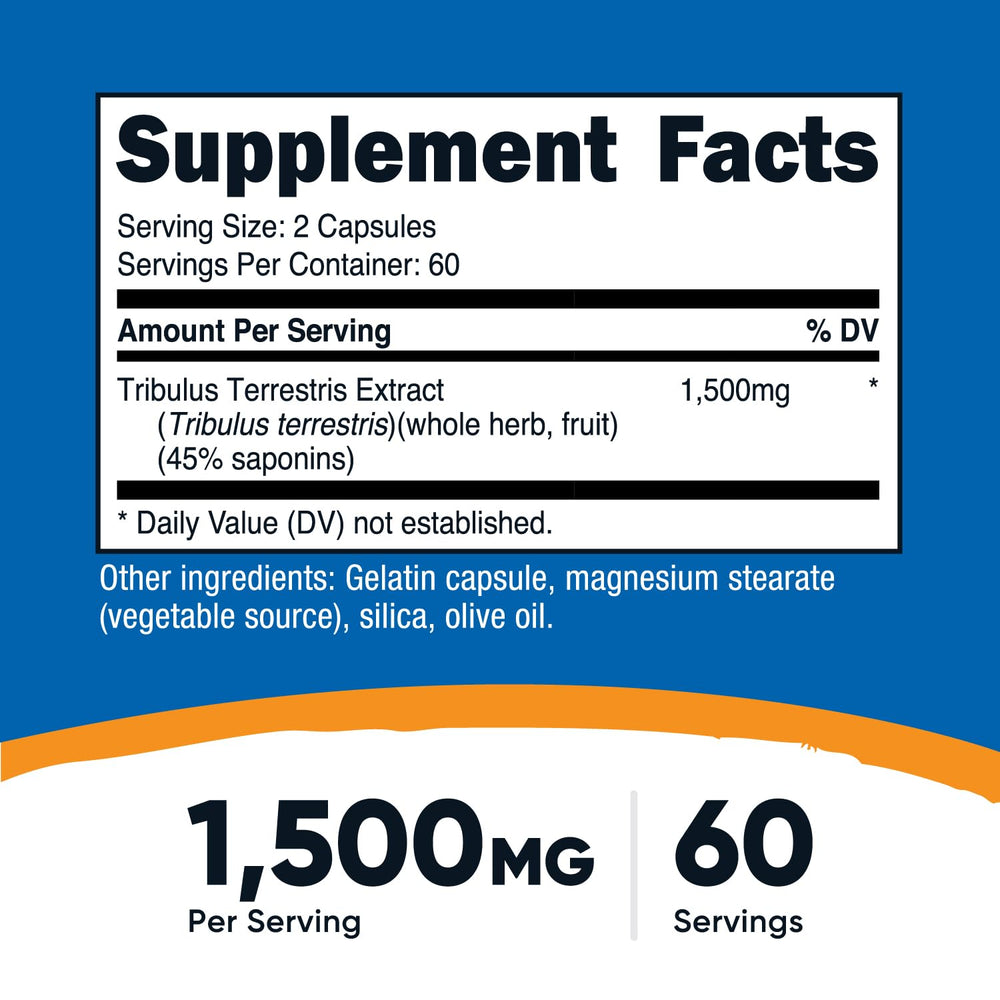 Nutricost Tribulus capsules close-up emphasizes convenient daily use.
