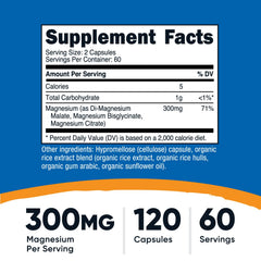 Nutricost Triple Magnesium capsules close-up highlighting easy-to-swallow form.