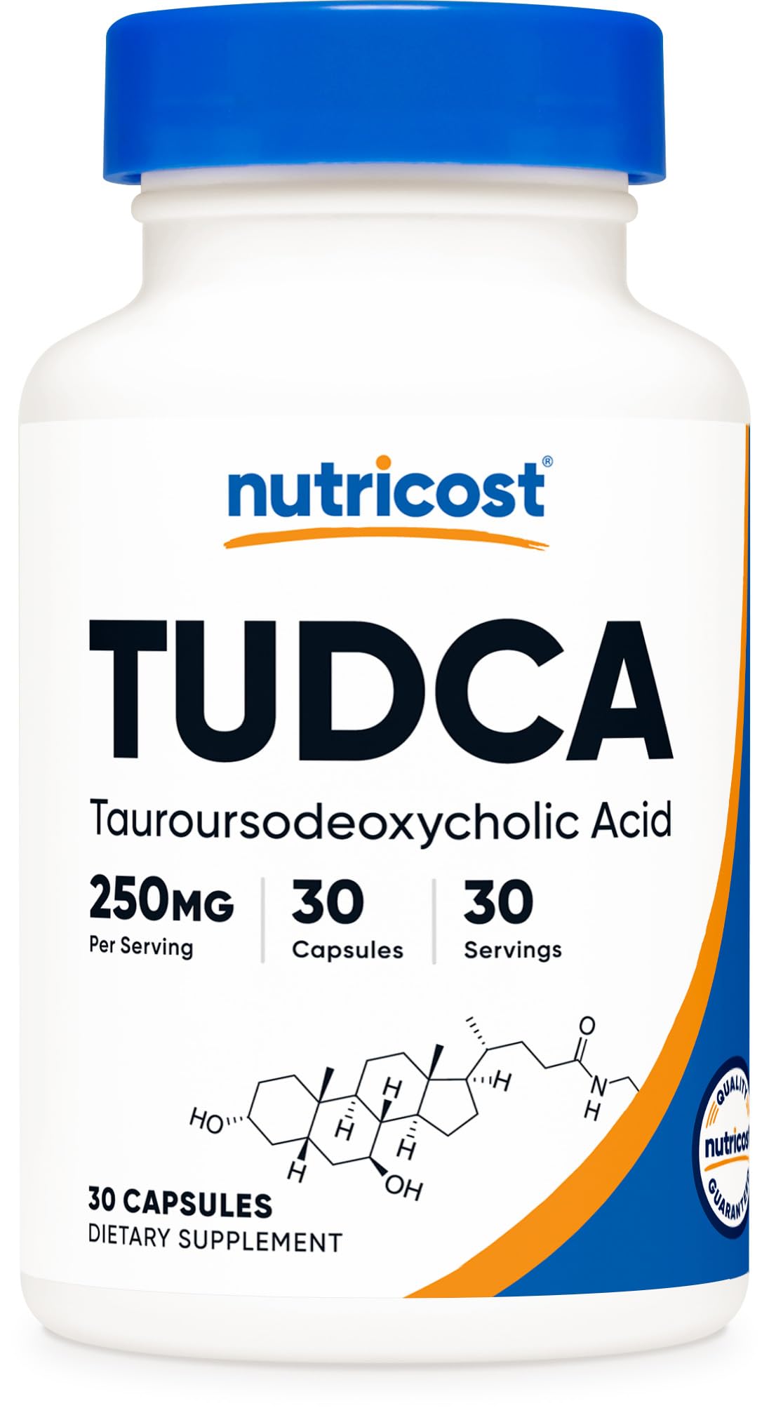 Nutricost Tudca 250mg bottle front view with GMP quality promise.