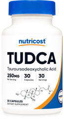 Nutricost Tudca 250mg bottle front view with GMP quality promise.