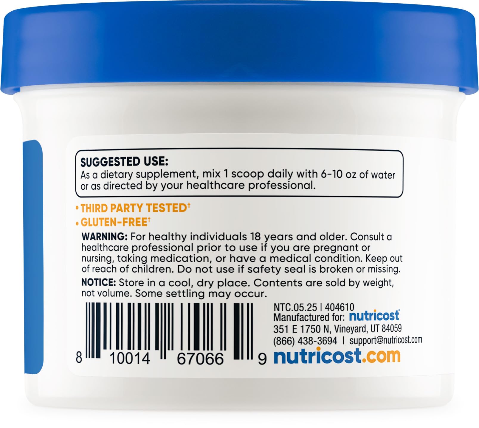 Nutricost Tudca powder packaging highlighting gluten-free and non-GMO production