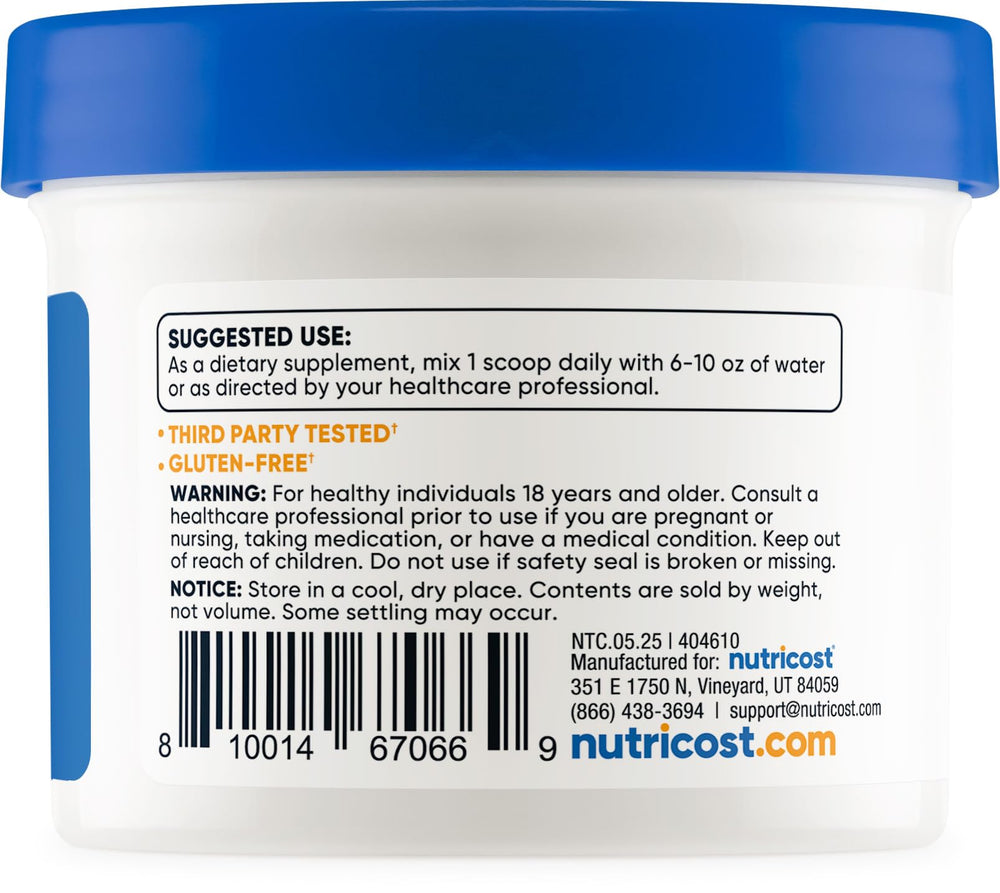 Nutricost Tudca powder packaging highlighting gluten-free and non-GMO production