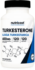 Nutricost Turkesterone 600mg bottle front view for quality daily supplementation