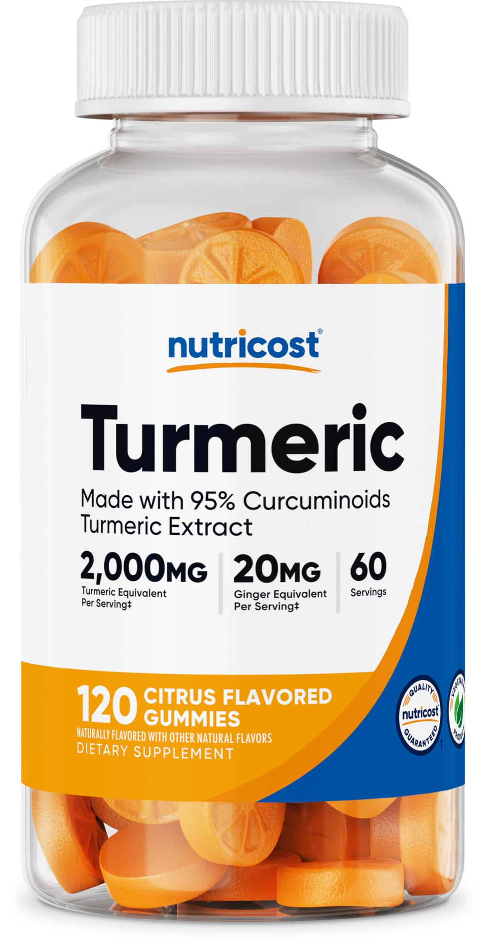 Nutricost Turmeric Gummies bottle full view showing convenient daily supplement