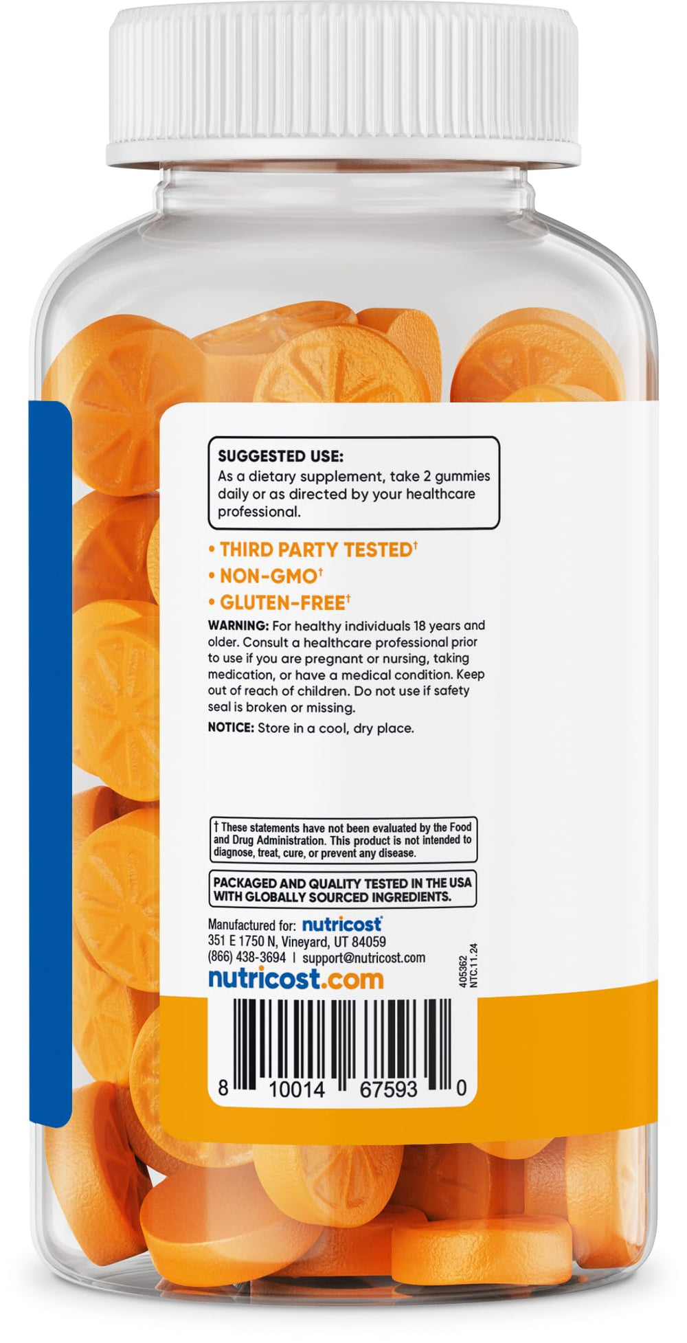 Nutricost Turmeric Gummies Citrus ingredients panel showing 95% curcuminoids