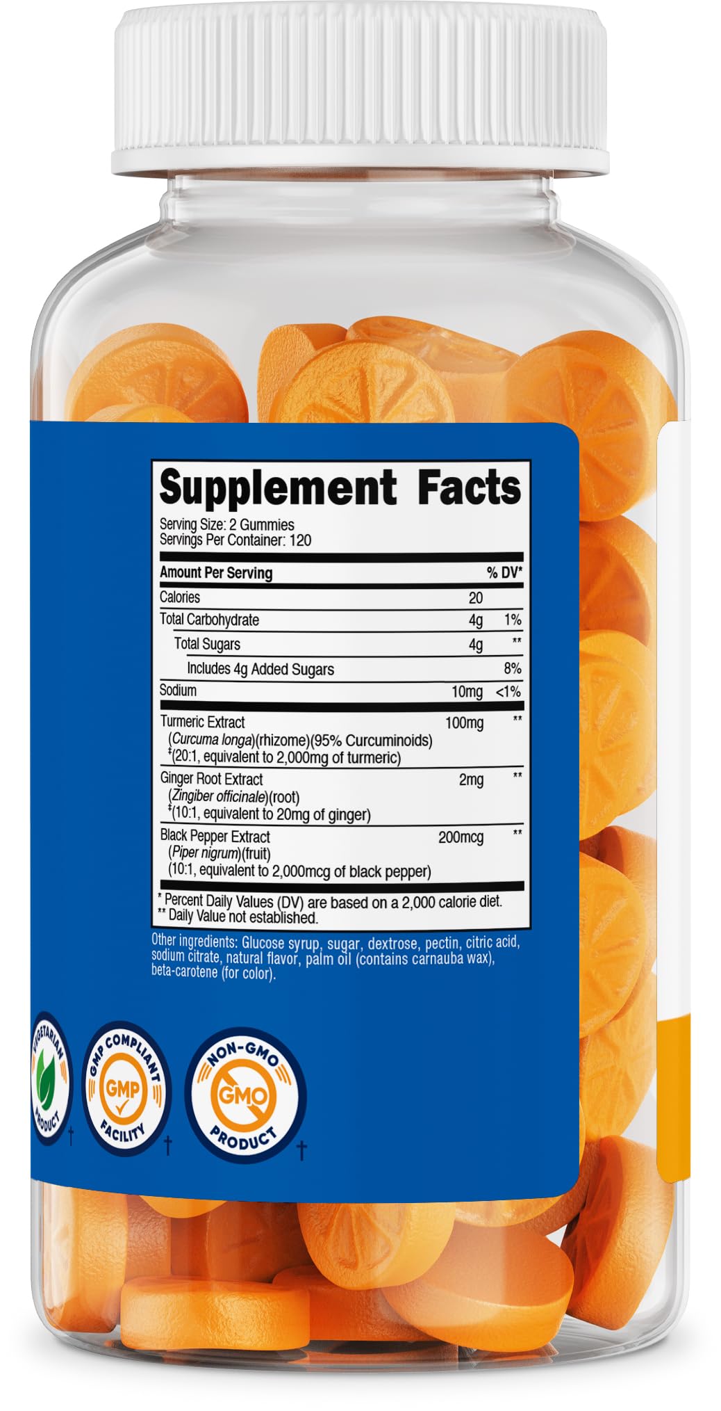 Nutricost Turmeric Gummies Citrus serving information and 120 servings