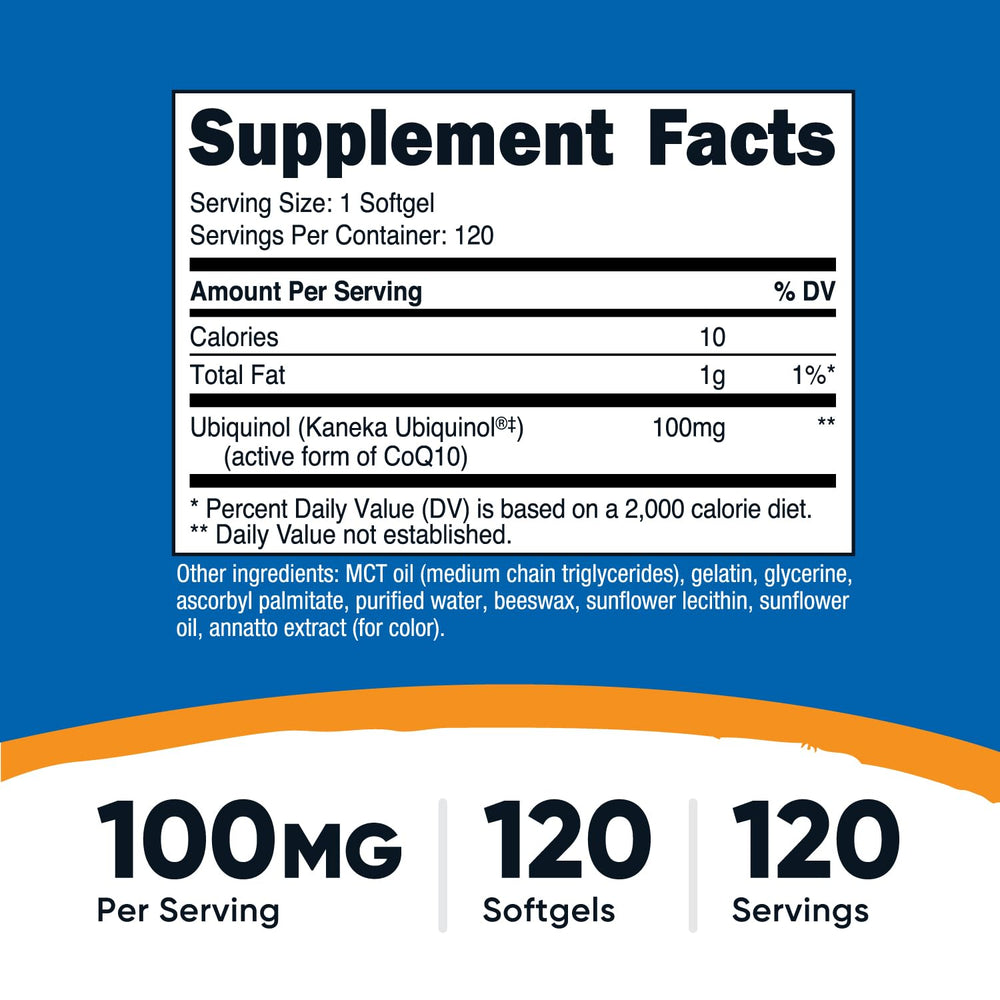 Nutricost ubiquinol softgels pour illustrates convenient dosing for antioxidant support.