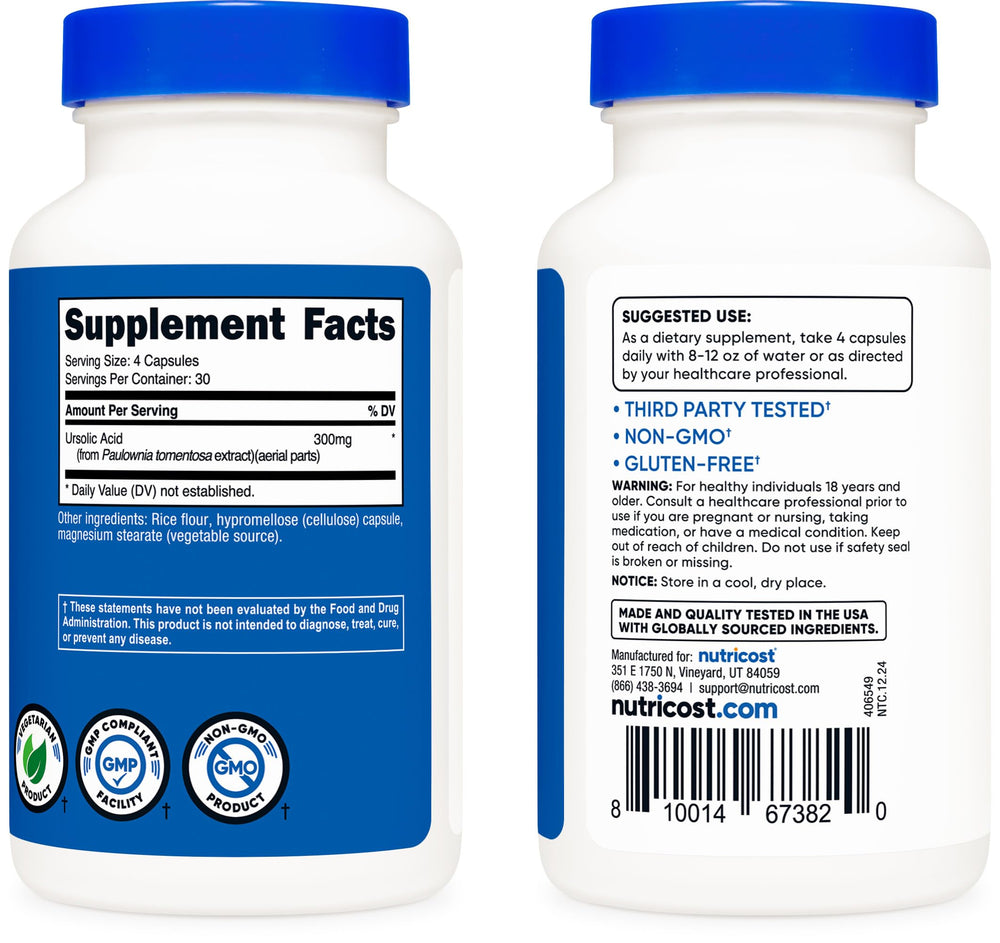 Nutricost Ursolic Acid bottle hero shot for convenient daily supplementation