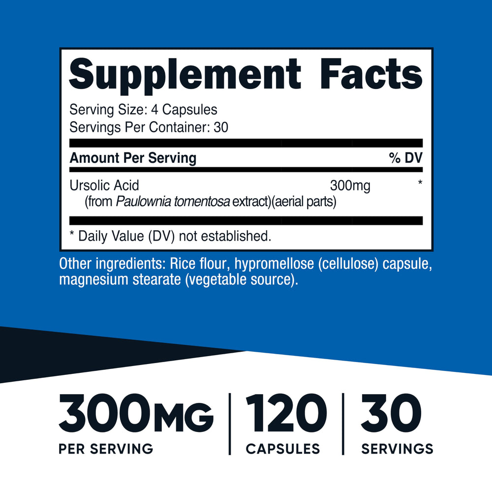 Nutricost Ursolic Acid capsules closeup highlighting vegetarian capsules for daily use