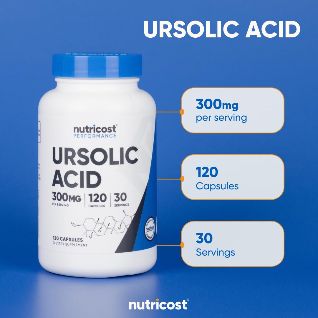Nutricost Ursolic Acid ingredients label closeup highlighting non-GMO and gluten-free features