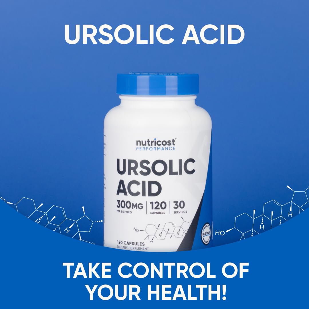 Nutricost Ursolic Acid packaging with seal accents indicate quality and freshness