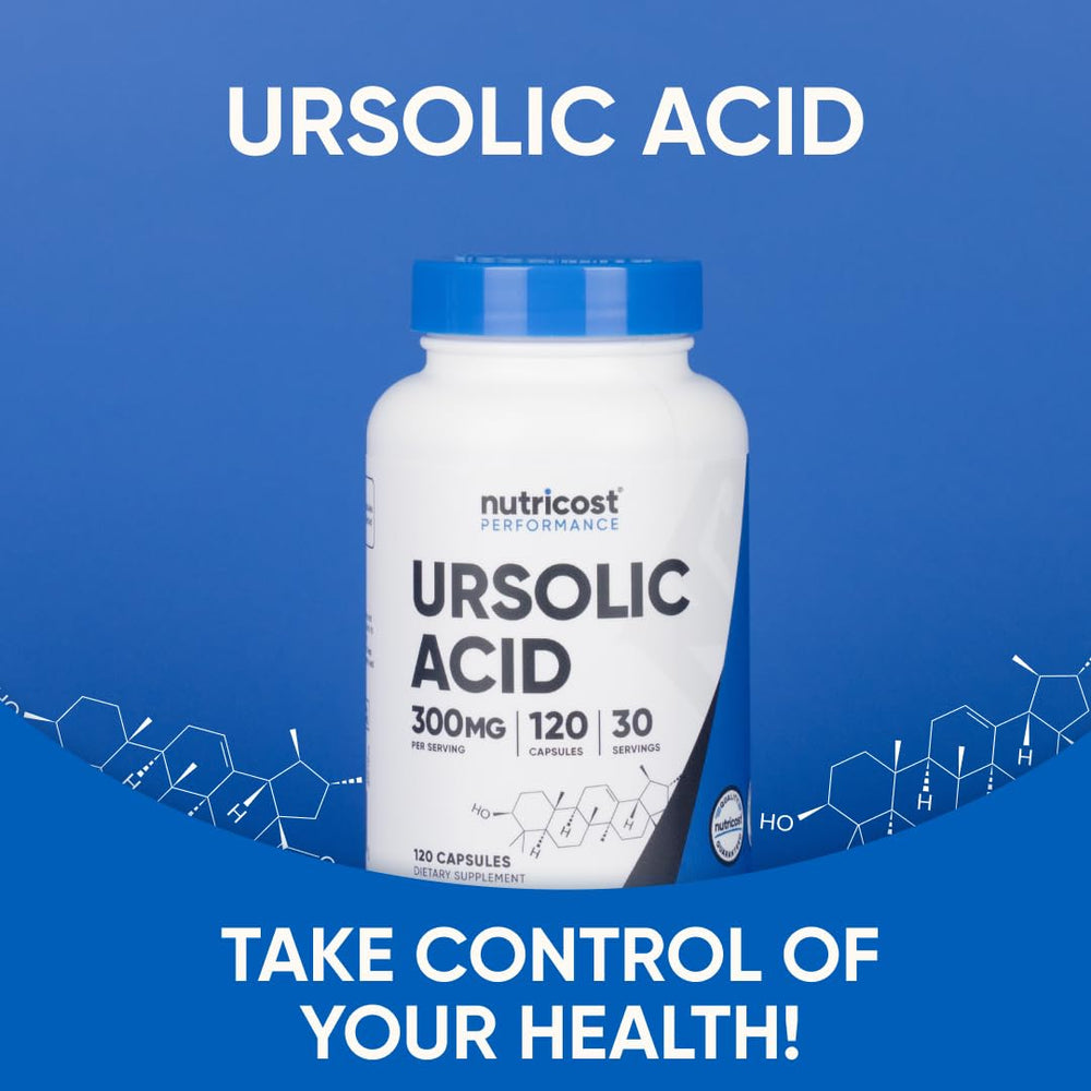 Nutricost Ursolic Acid packaging with seal accents indicate quality and freshness