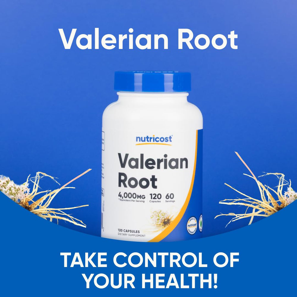 Nutricost Valerian Root Capsules gluten-free and non-GMO packaging information