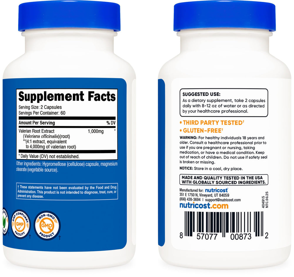 Nutricost Valerian Root Capsules vegetarian capsules ready for daily use