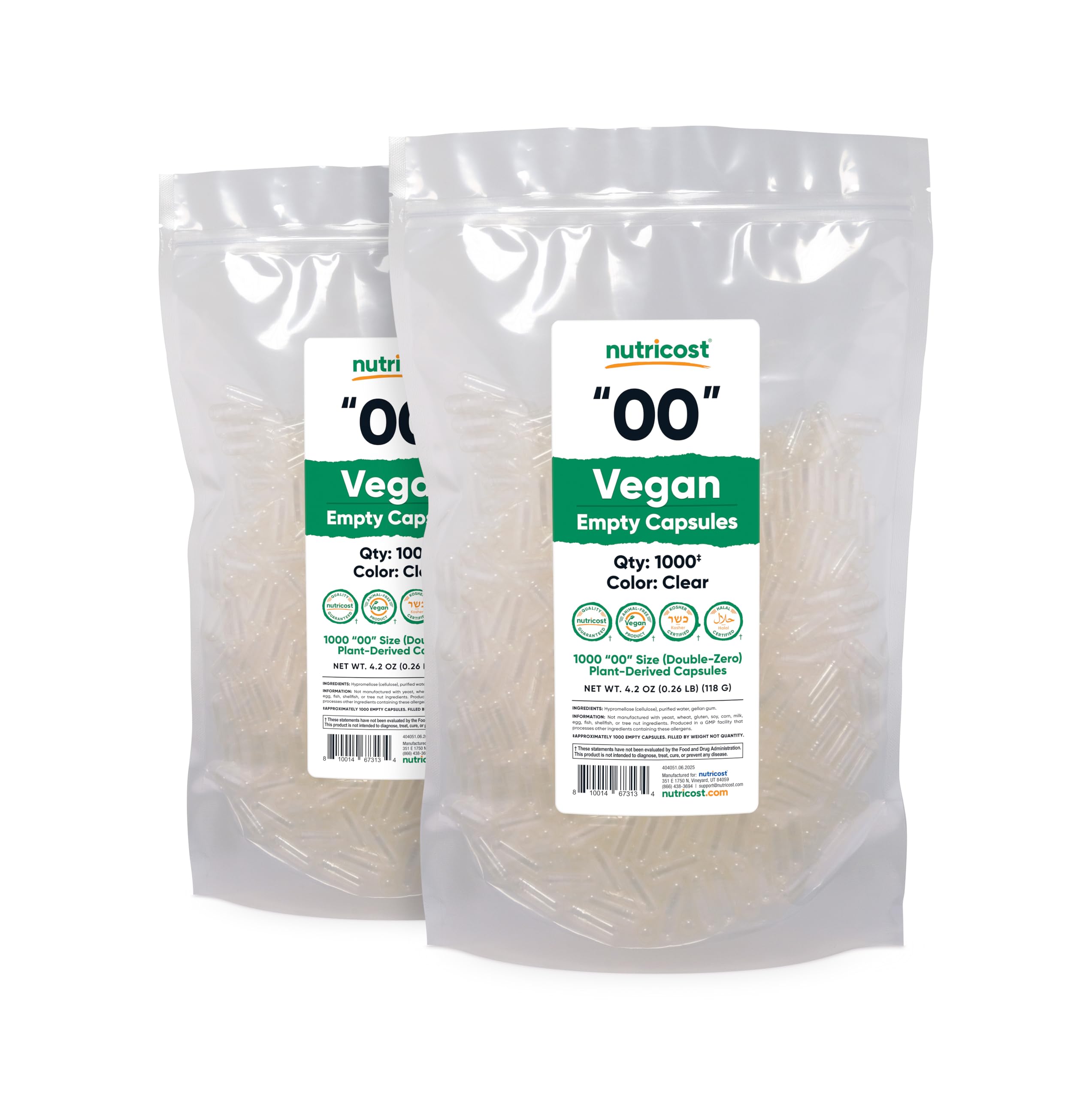 Nutricost vegan capsules are kosher and halal certified for versatile use.