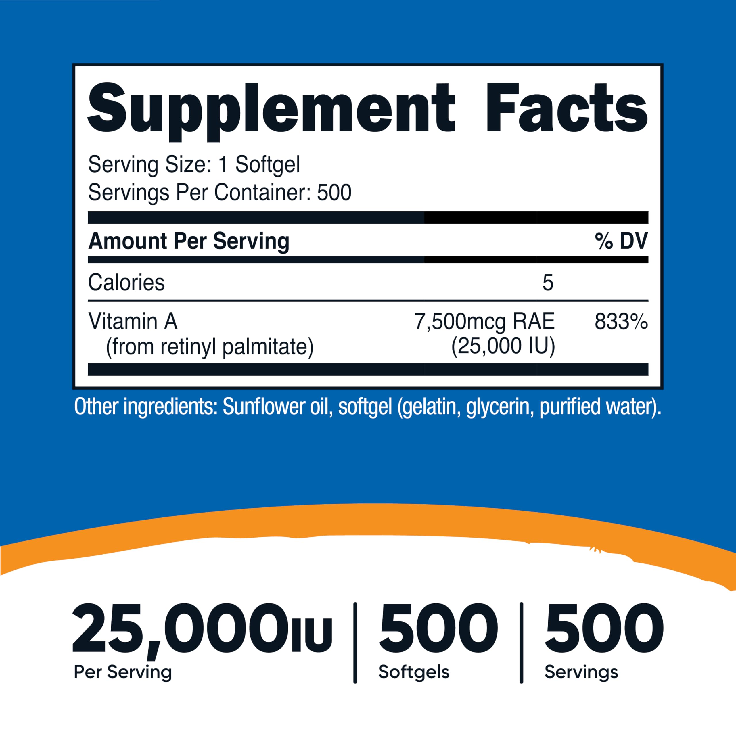 Nutricost Vitamin A 25,000 IU label close-up highlighting potency