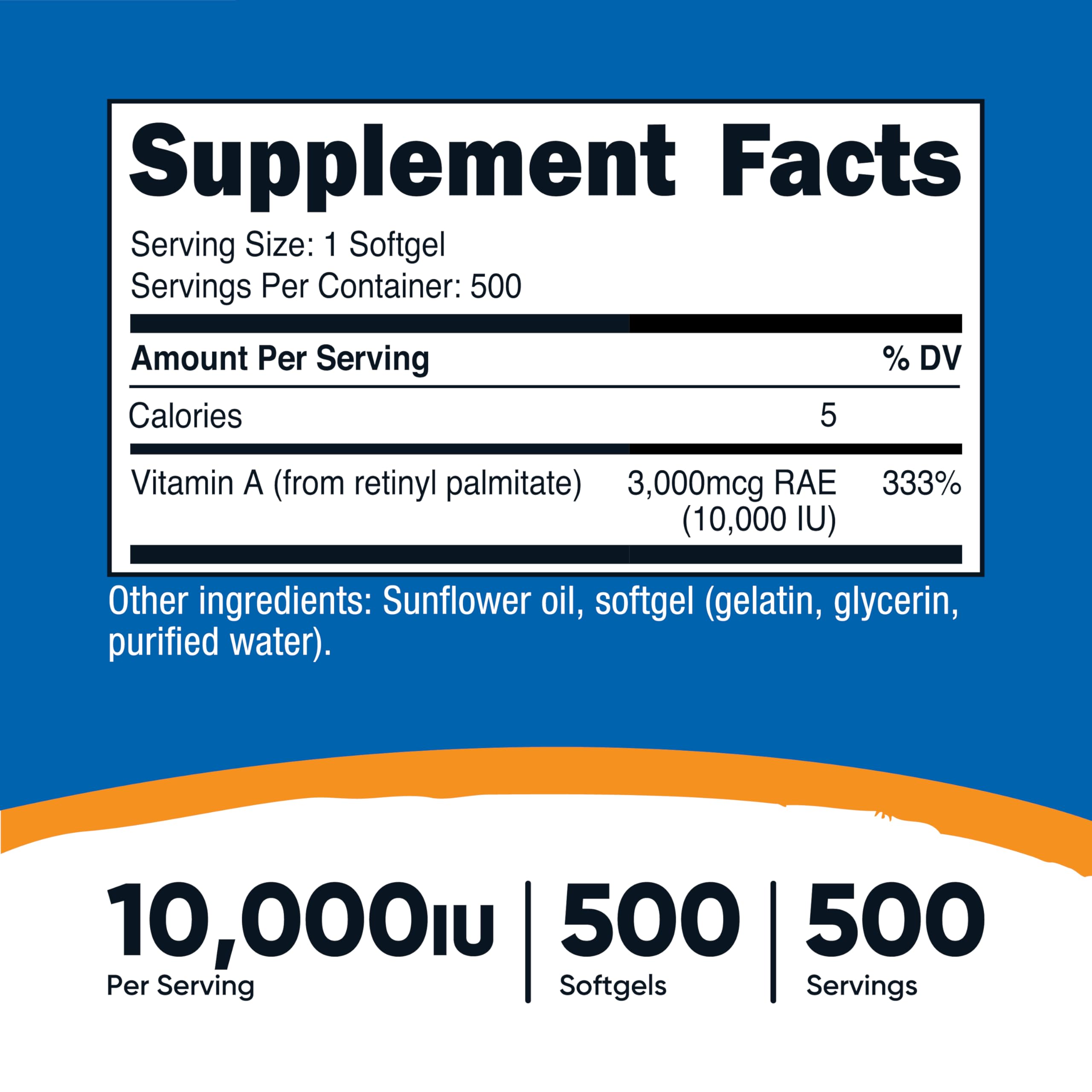 Closeup of Nutricost Vitamin A softgels being poured for daily use.