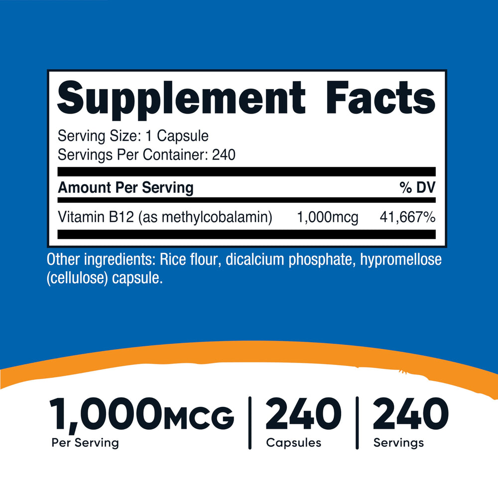Nutricost Vitamin B12 capsules serving image for convenient daily supplementation