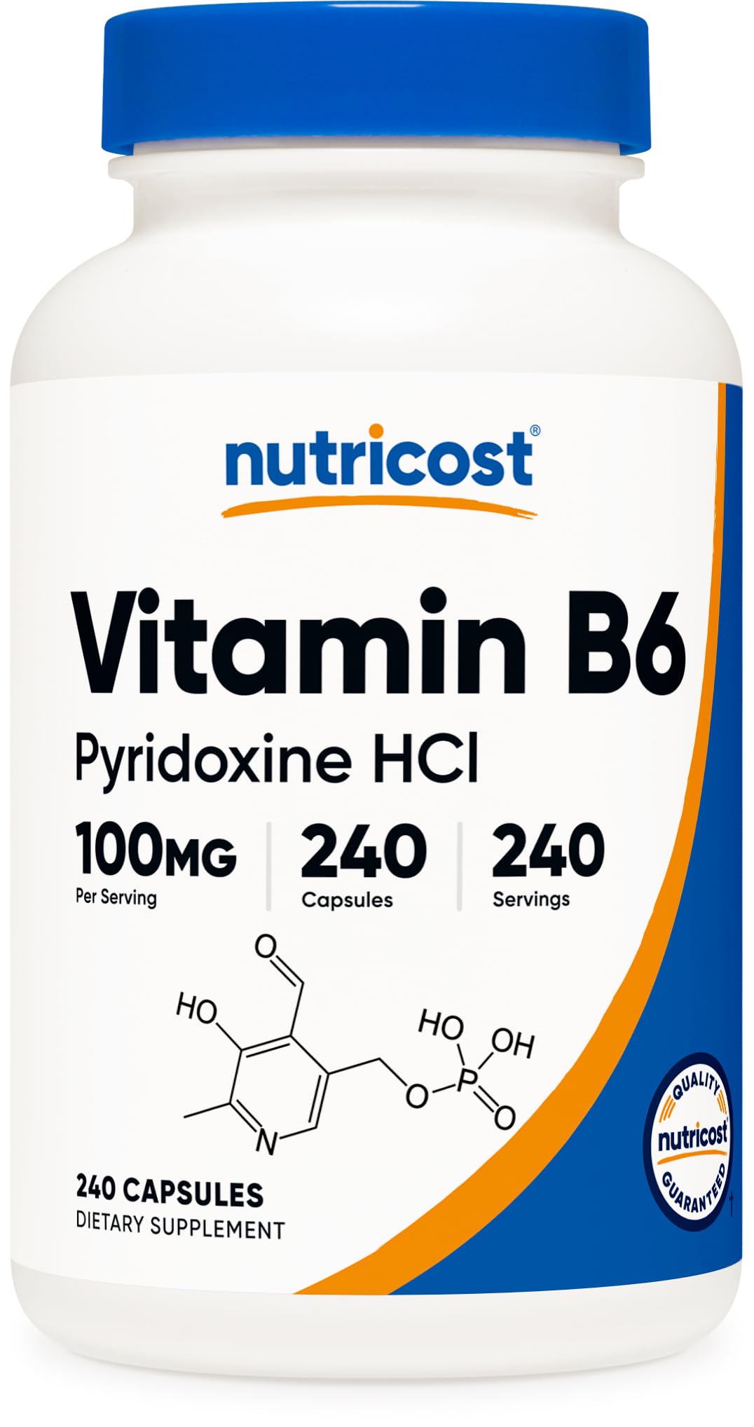 Nutricost Vitamin B6 bottle front view for daily use with 240 capsules