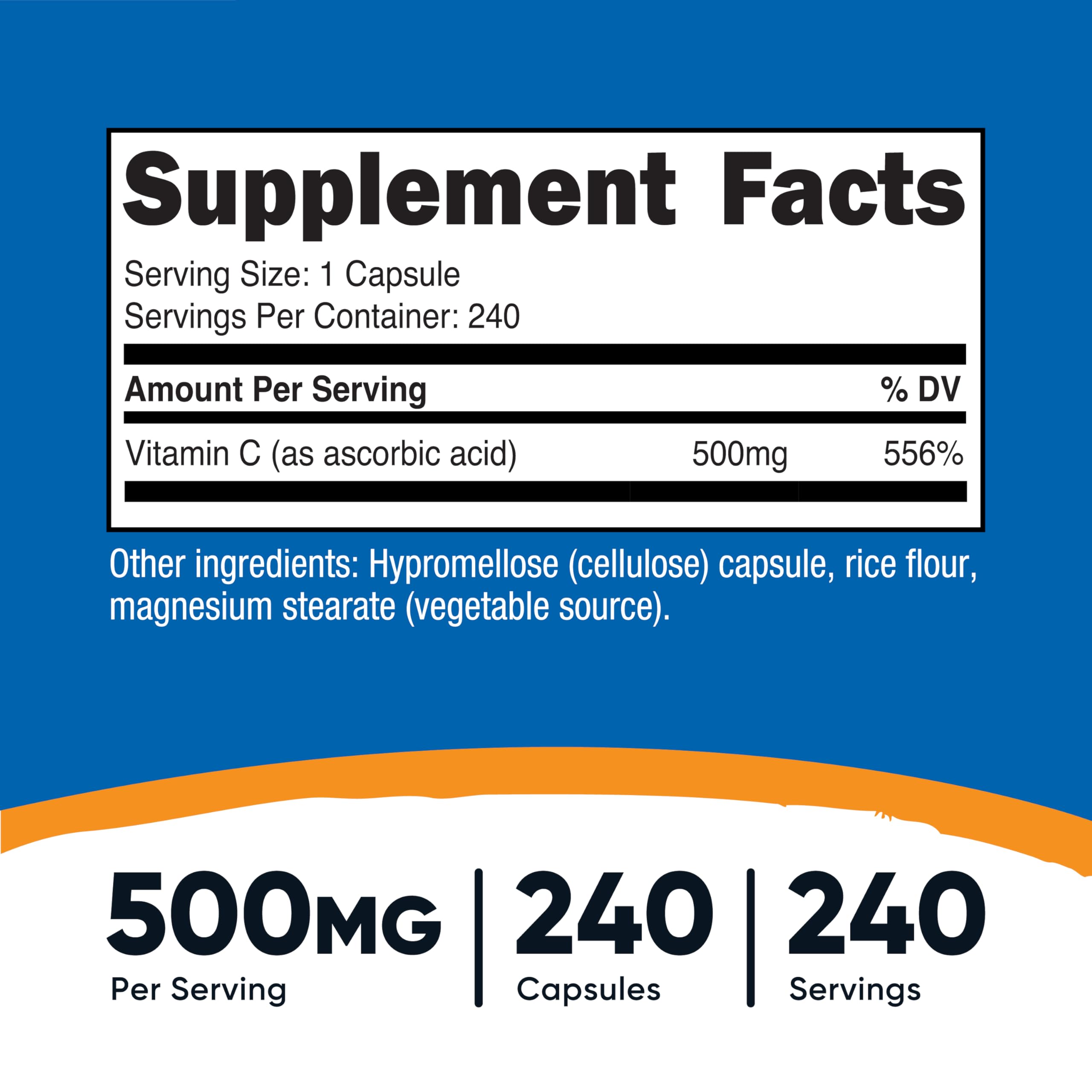 Nutricost Vitamin C 500mg capsules-closeup showing easy daily intake