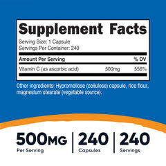 Nutricost Vitamin C 500mg capsules-closeup showing easy daily intake