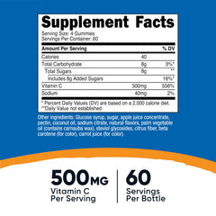 Nutricost Vitamin C Gummies bottle back label showing vegan, gluten-free ingredients.