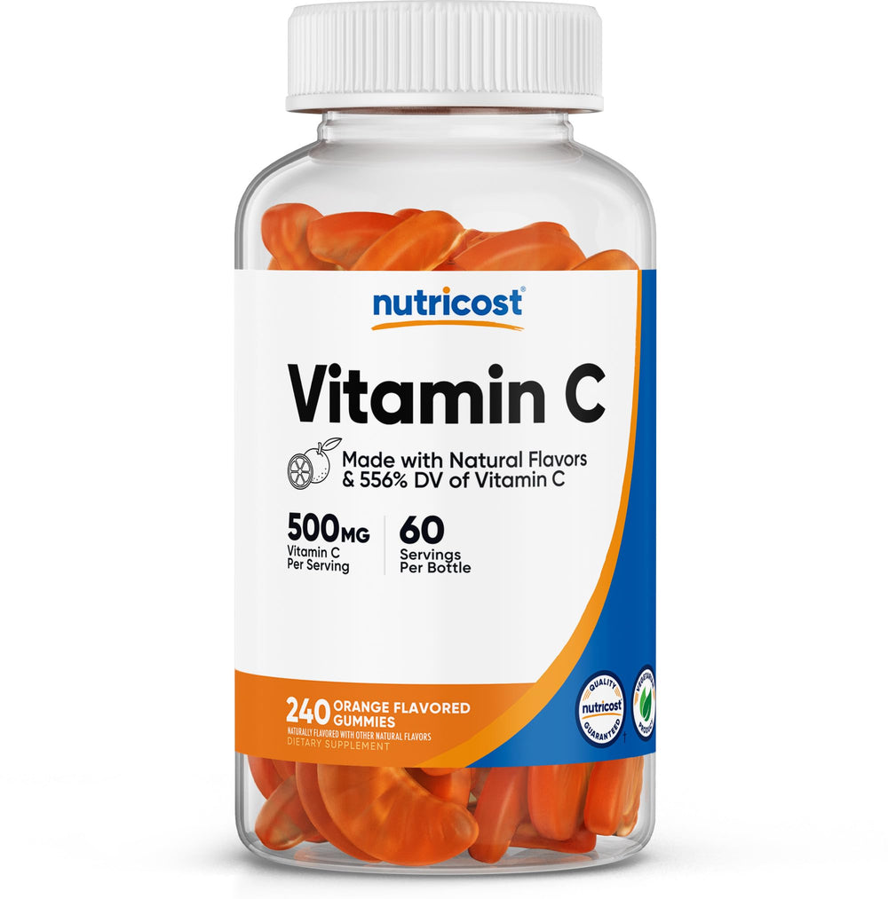 Nutricost Vitamin C Gummies bottle front view for easy daily vitamin C use.
