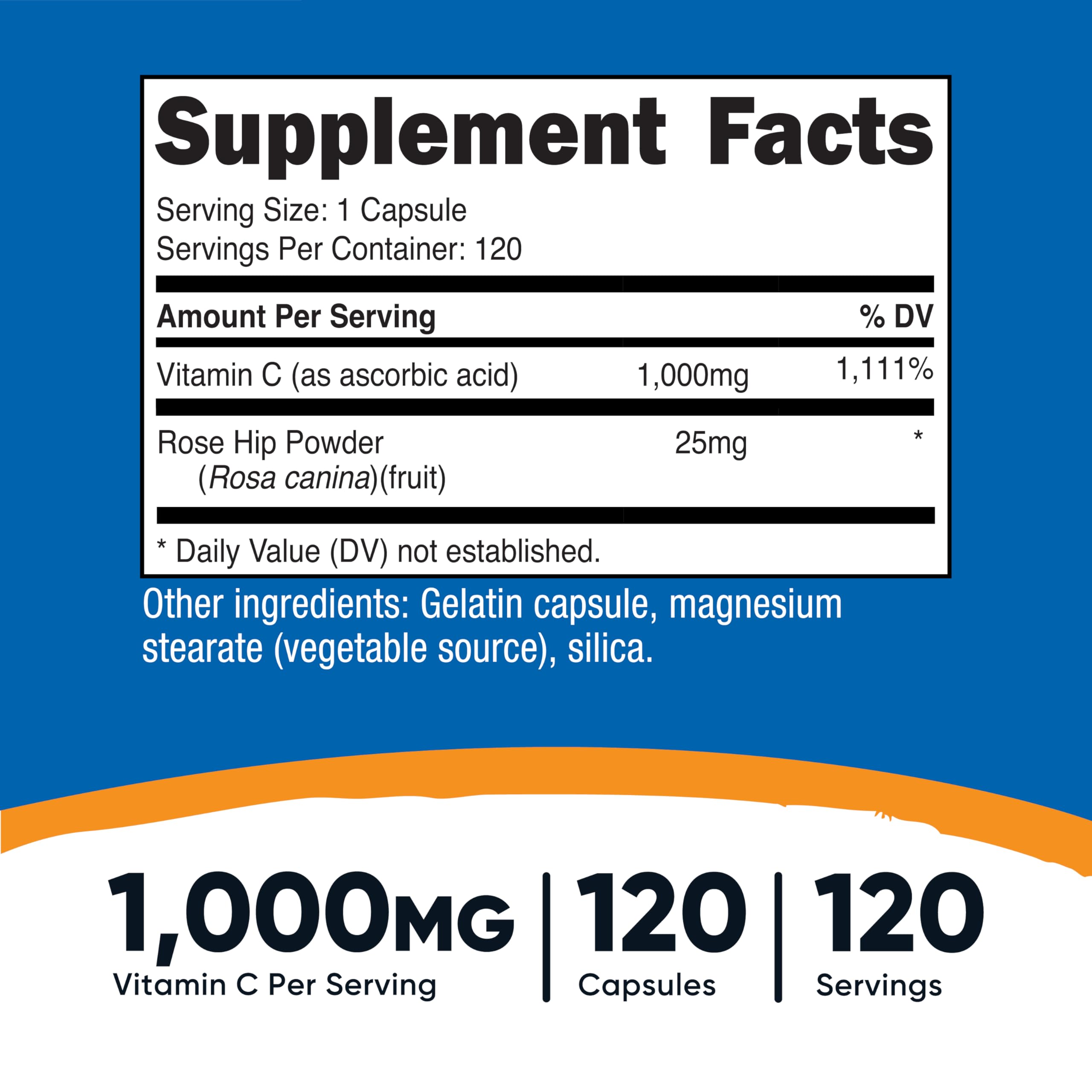 Nutricost Vitamin C capsules close-up showing 1000mg per serving
