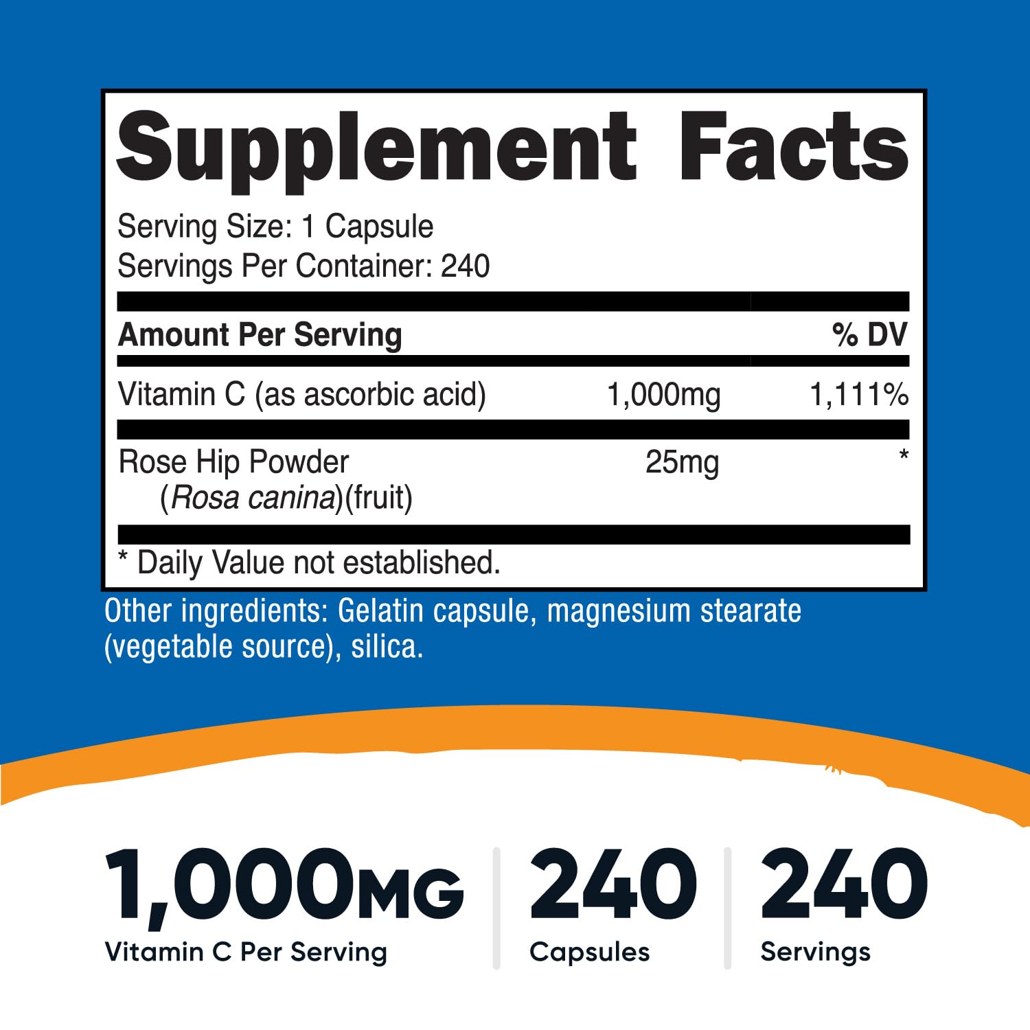 Nutricost Vitamin C with Rose HIPS capsules close-up—easy daily capsule
