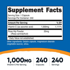 Nutricost Vitamin C with Rose HIPS capsules close-up—easy daily capsule