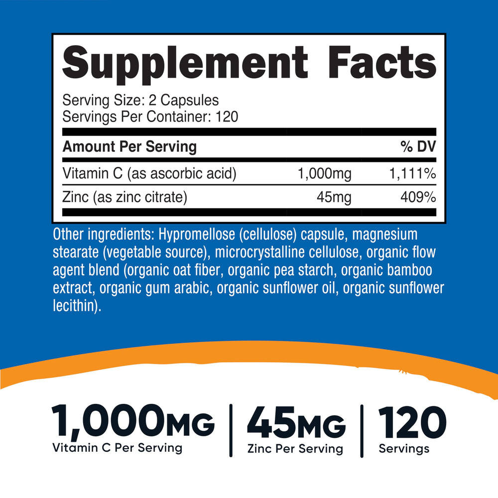 Nutricost capsules close-up highlighting vitamin C and zinc potency for daily use