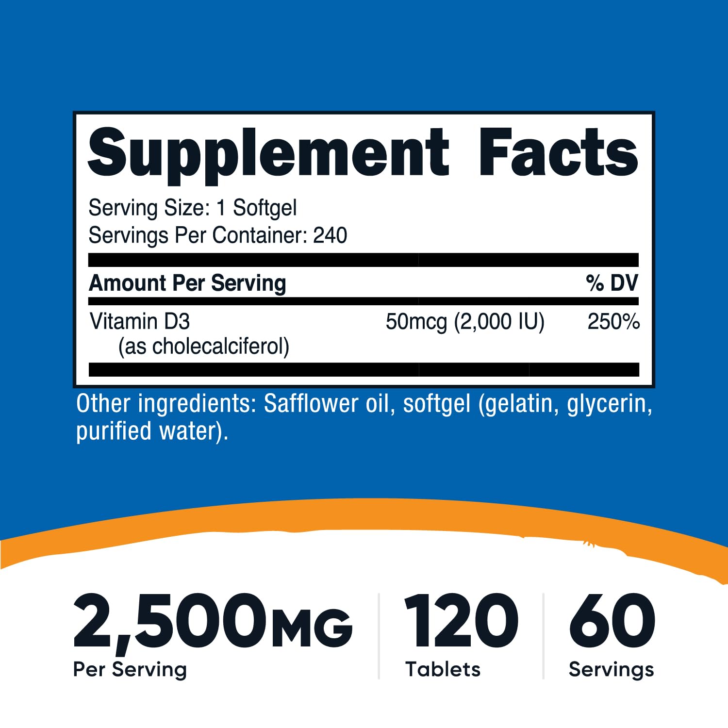Closeup of Nutricost Vitamin D3 2000IU softgels showing smooth texture for easy swallowing.