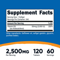 Closeup of Nutricost Vitamin D3 2000IU softgels showing smooth texture for easy swallowing.