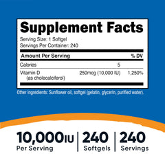 Closeup of Nutricost Vitamin D3 softgels showing dosage and texture