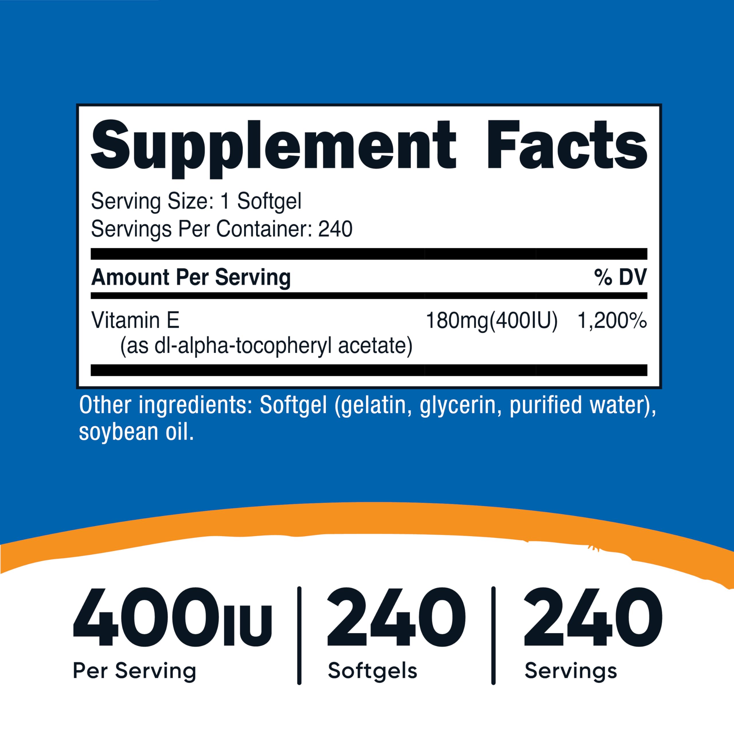 Nutricost Vitamin E softgels for easy daily use in gluten-free routines.