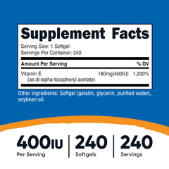 Nutricost Vitamin E softgels for easy daily use in gluten-free routines.