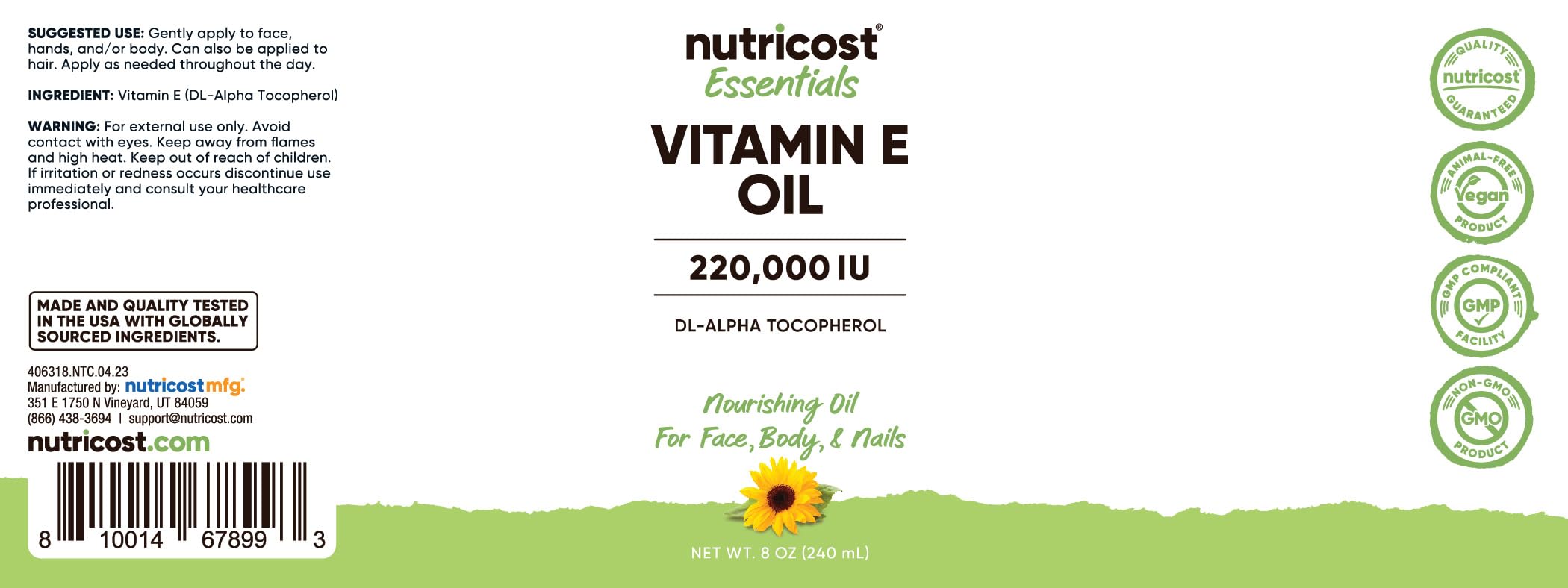 Nutricost Vitamin E Oil drop application for easy daily use.
