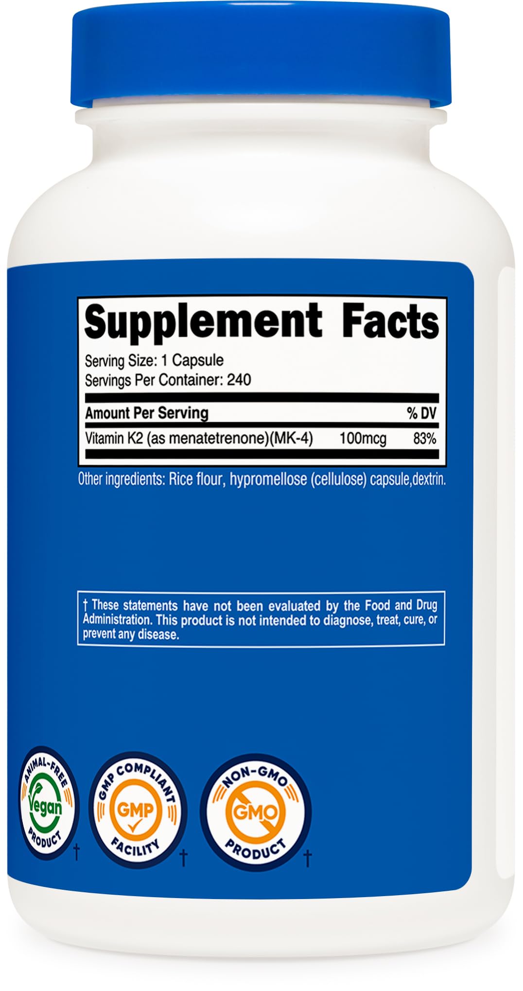 Nutricost Vitamin K2 MK-4 facility seal indicating NSF and GMP certification