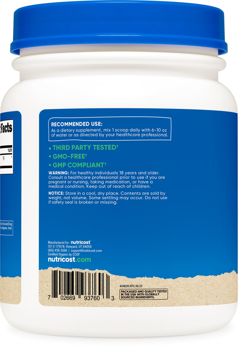 Nutricost Wheatgrass powder with quality lab-testing badge