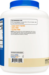 Nutricost whey 5lbs per bottle vanilla label showcased.