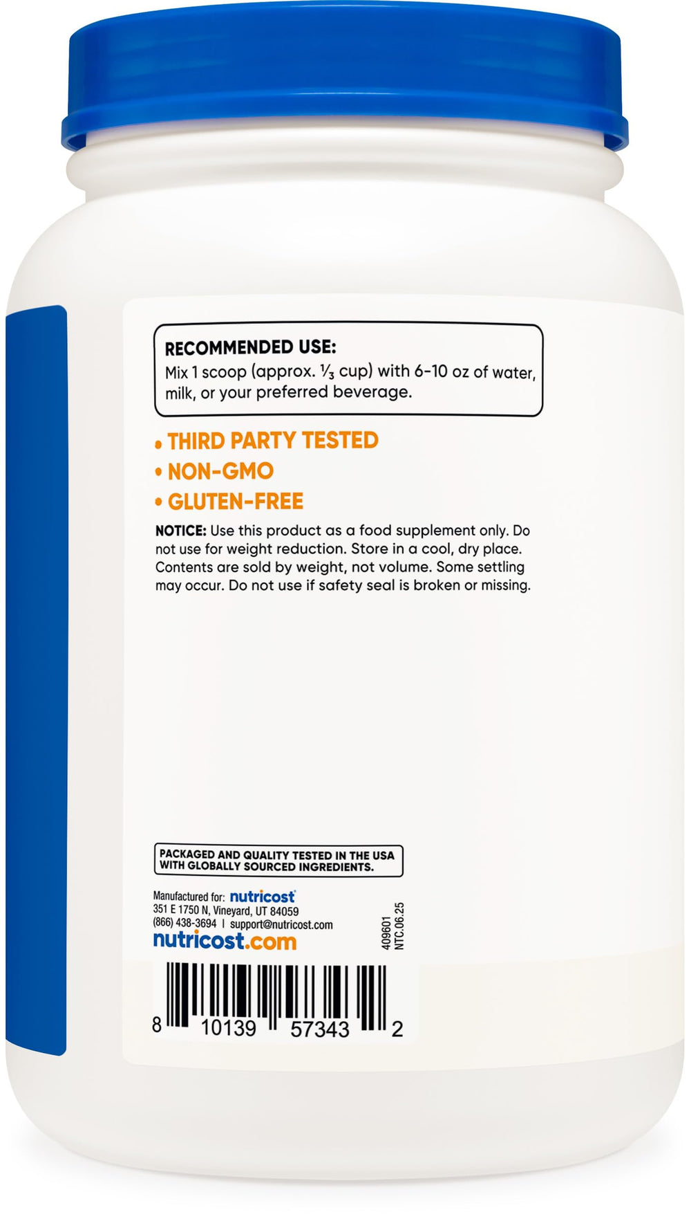 Nutricost isolate pour shot shows quick mix with water or milk