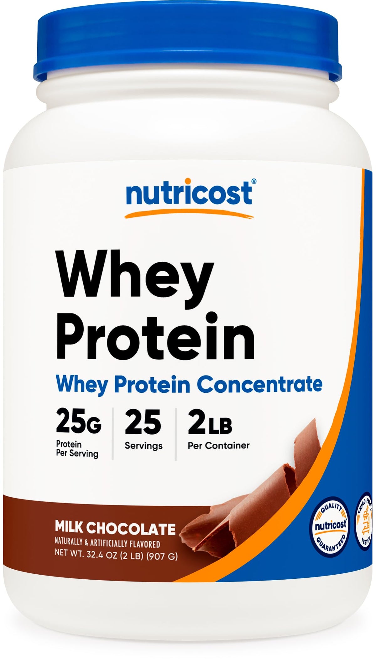 Nutricost whey protein chocolate bottle for post-workout shakes.
