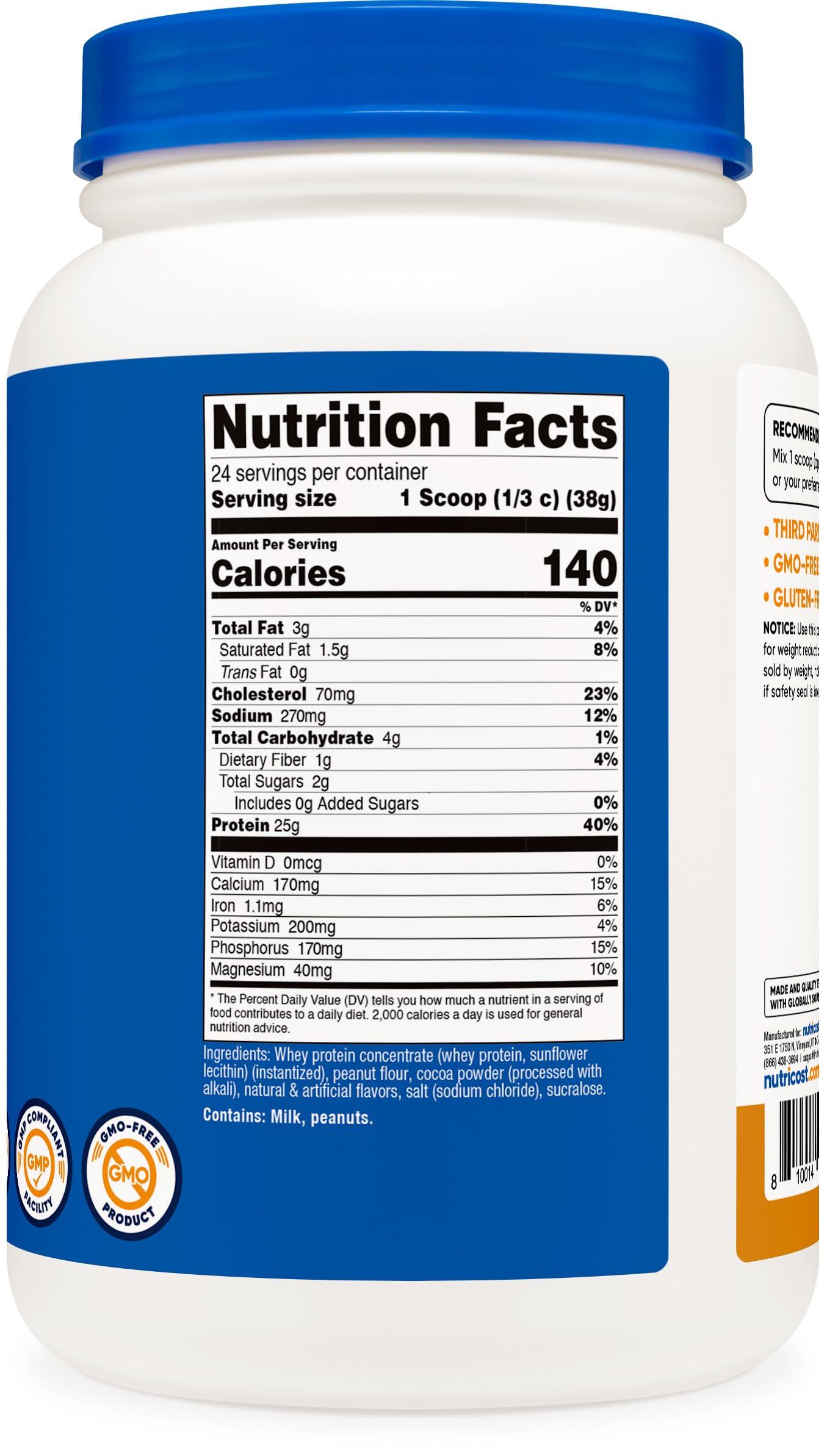 Nutricost protein container beside glass to illustrate easy daily nutrition