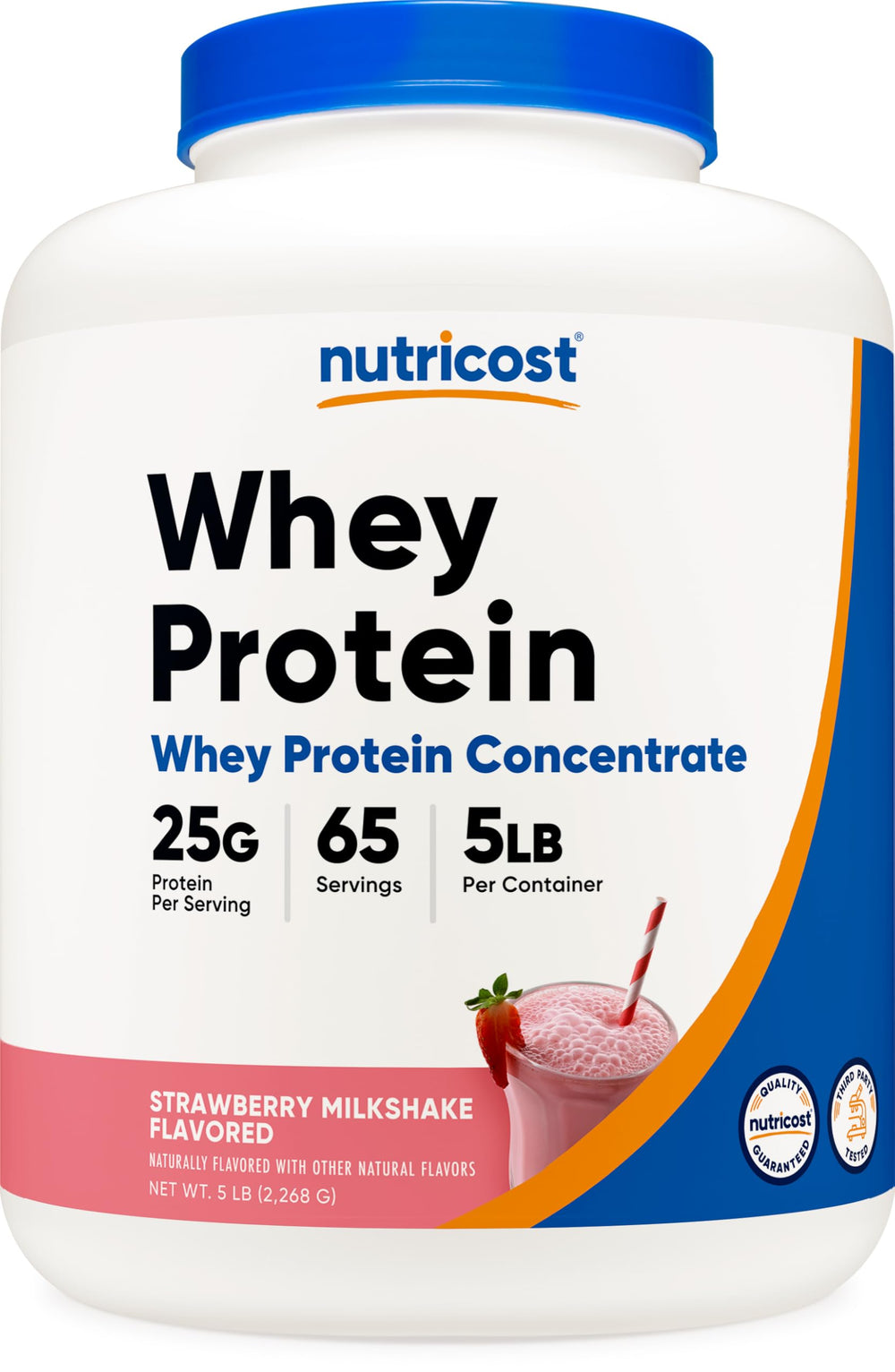 Nutricost Whey Protein Concentrate Strawberry Milkshake bottle for convenient protein supplementation.